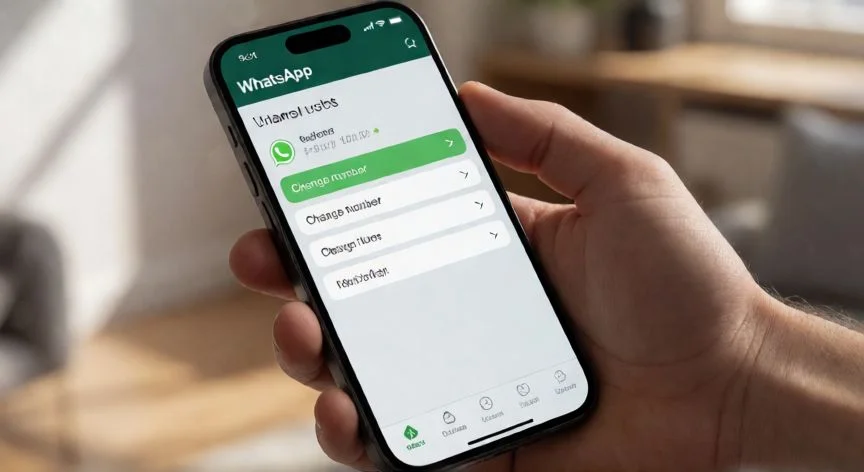 Pantalla de ajustes de WhatsApp mostrando la opción de cambiar número en un móvil