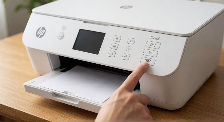 Panel de control de impresora HP DeskJet 2700 con botón WiFi