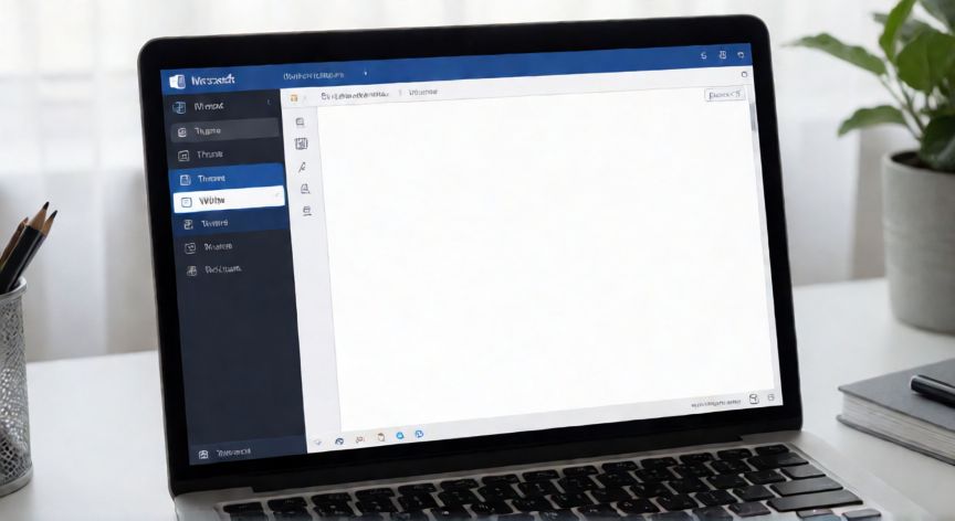 Pantalla de portátil mostrando la configuración de tema blanco en Microsoft Word