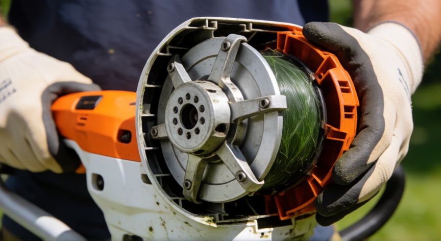 Mecanismo interno de la cabeza de corte de una guadaña Stihl