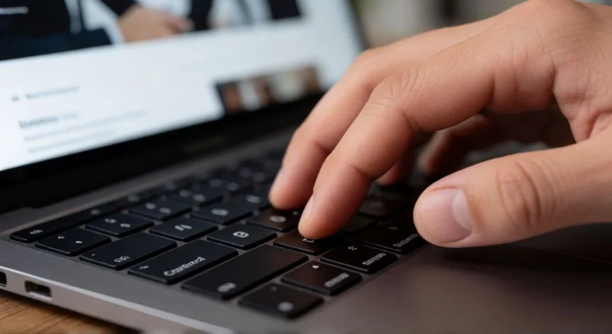 Mano usando atajo de teclado Ctrl y más para aumentar zoom en portátil