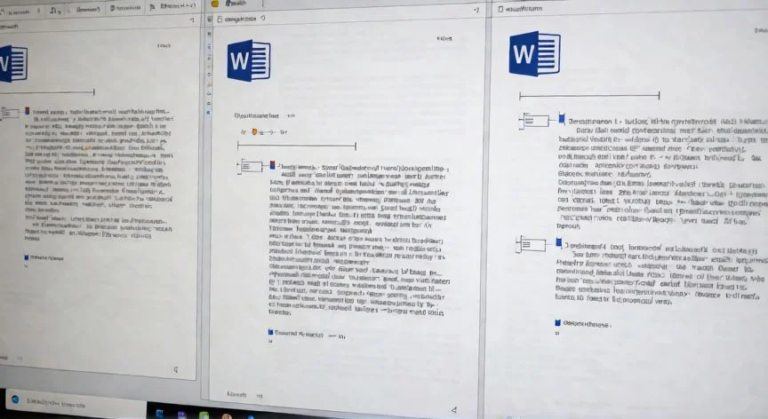 Documento de Word mostrando una página en horizontal entre páginas verticales con marcas de salto de sección