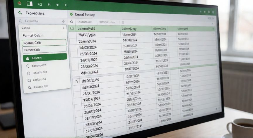 como cambiar formato fecha en excel mm dd yyyy a dd mm yyyy, Pantalla de Excel mostrando el diálogo de formato de celdas para cambiar fecha a dd/mm/yyyy