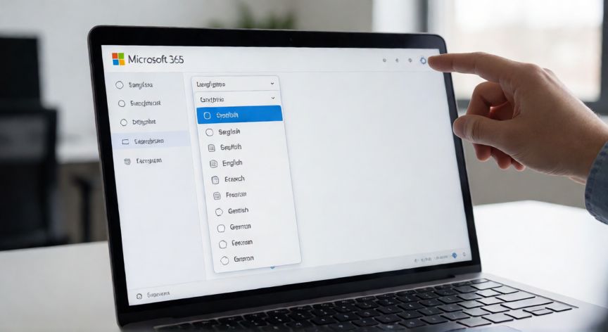 como cambiar idioma en powerpoint online, Pantalla de configuración de idioma en Microsoft 365 mostrando el desplegable de idiomas disponibles
