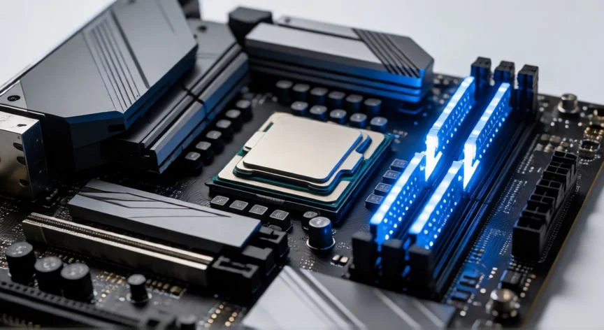 Placa base con procesador y memoria RAM compatible con Windows 64 bits