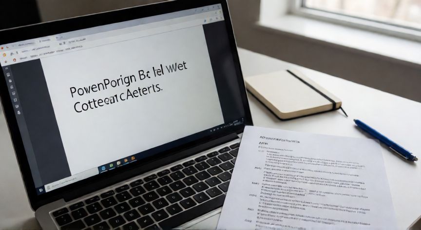 como citar en apa powerpoint, Portátil con presentación de PowerPoint y hoja de referencias APA al lado