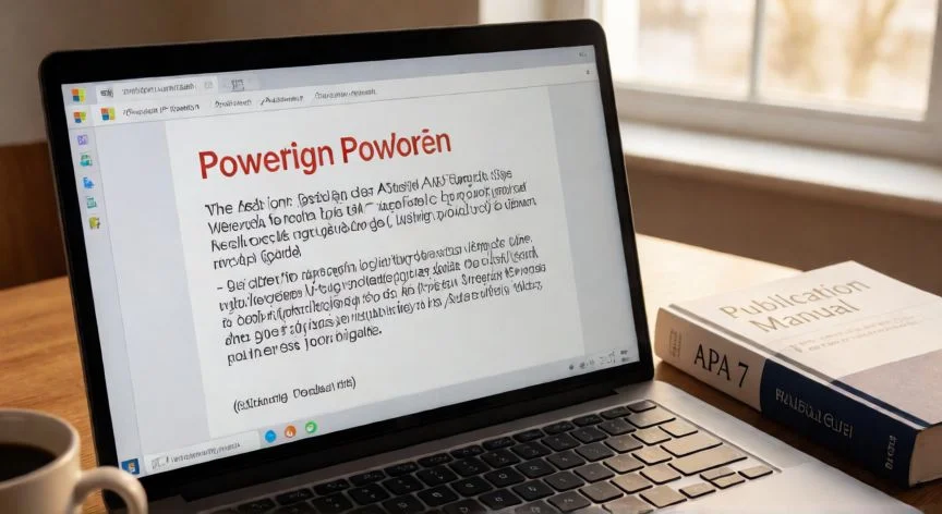 como citar en powerpoint apa 7, Diapositiva de PowerPoint con cita APA 7 y manual de estilo sobre un escritorio