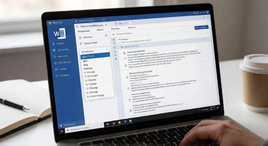 Interfaz de Microsoft Word con la pestaña Referencias abierta y el menú de estilos de citación desplegado