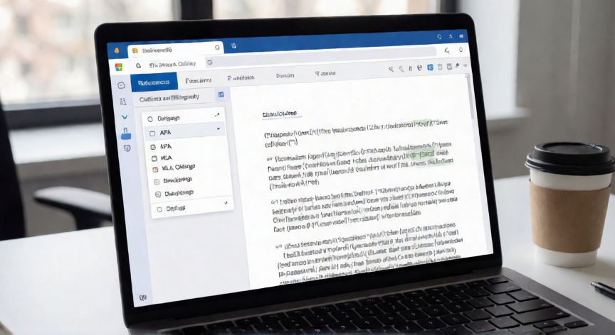 como citar en word online, Pantalla de Word Online mostrando la pestaña Referencias con el menú de estilos de citación desplegado