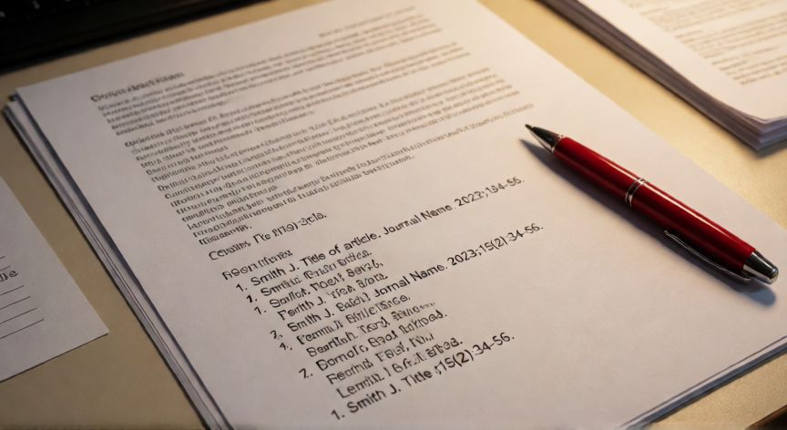 como citar en word vancouver, Página impresa con lista de referencias numeradas en formato Vancouver al pie del documento