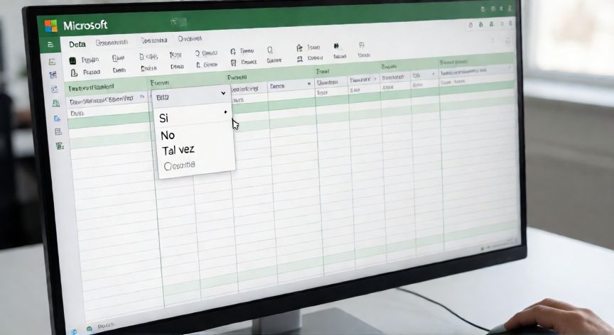 como colocar en excel una lista desplegable, Pantalla de Excel mostrando una lista desplegable desplegada con opciones de selección