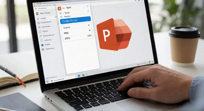 Interfaz de PowerPoint mostrando el menú Exportar para convertir diapositivas en imagen