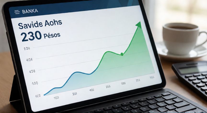 como conviene ahorrar hoy en argentina, Interfaz de aplicación bancaria mostrando gráfico de crecimiento de ahorros