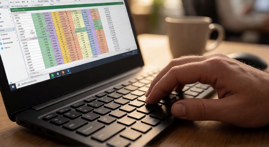 como copiar en excel y pegar, Manos usando atajos de teclado Ctrl+C para copiar datos en una hoja de cálculo de Excel