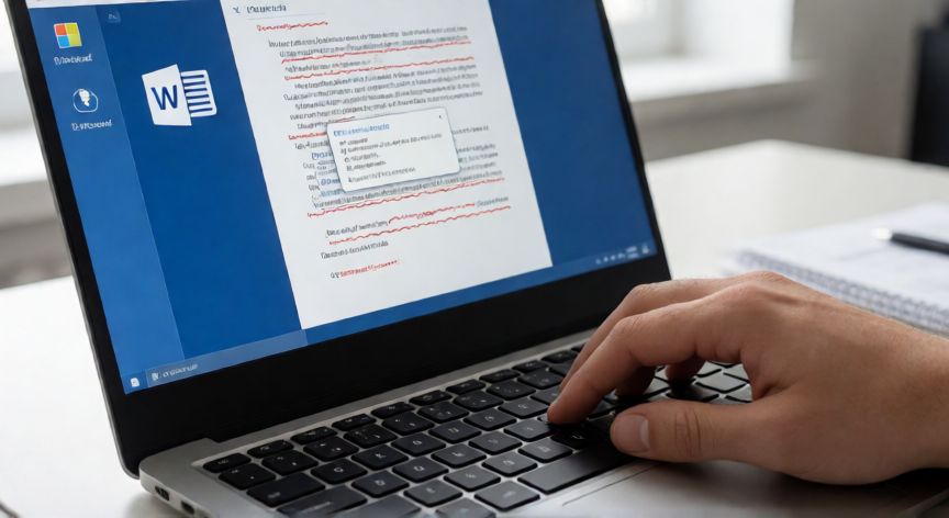 como corregir en word la ortografia, Pantalla de Word mostrando corrección ortográfica con subrayados rojos y sugerencias