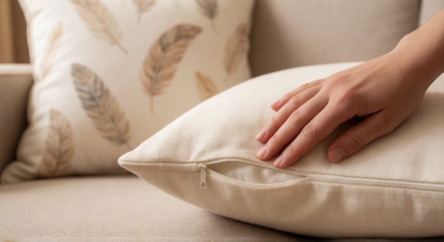 como coser molle, Manos dando la vuelta a la funda de un molle por la cremallera