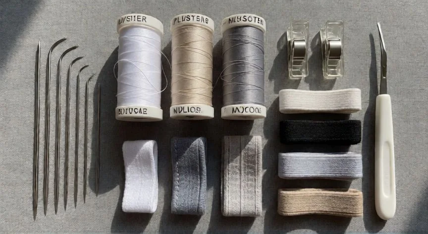 como coser tejidos elásticos a mano, Materiales y herramientas para coser tejidos elásticos a mano: agujas, hilos, elásticos y clips
