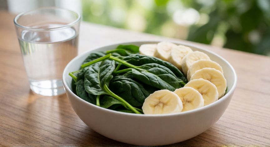 como dejar de hacer pipi cada rato, Alimentos saludables ricos en potasio y magnesio como espinacas y plátanos para regular la función renal