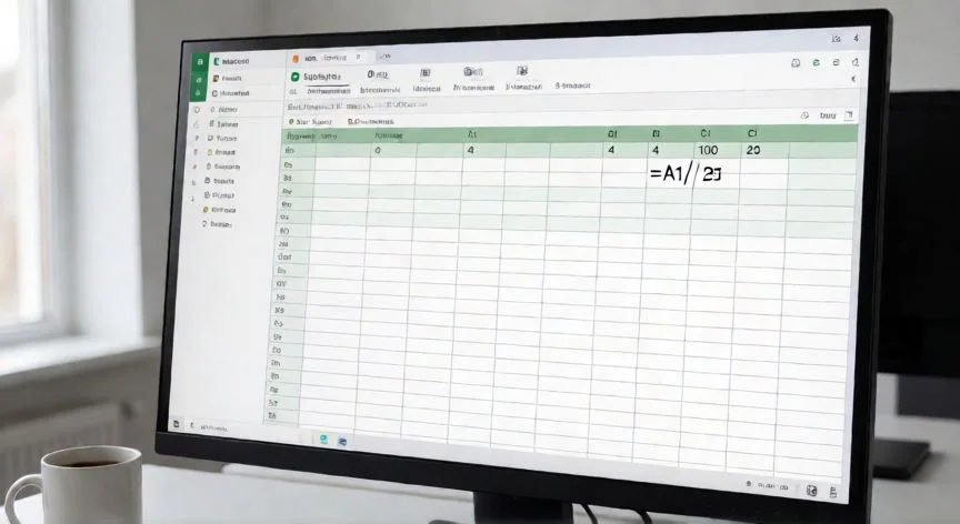 Hojilla de Excel con fórmula de división =A1/B1 mostrando el resultado