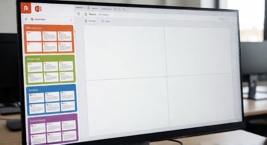 como dividir powerpoint en 4 partes, Presentación de PowerPoint dividida en 4 secciones con diseño cuadrícula 2x2