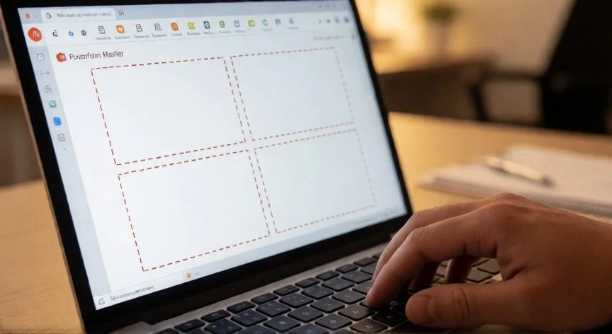 como dividir una diapositiva de powerpoint en 4 partes iguales, Personas editando la máscara de diapositiva en PowerPoint para crear cuadrantes