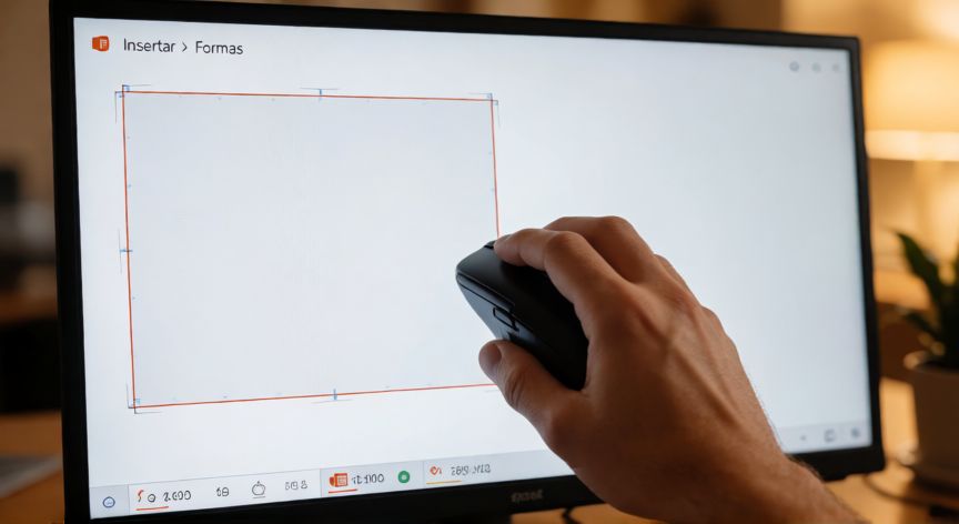 como dividir una hoja de powerpoint en 2 partes iguales, Mano dibujando un rectángulo en PowerPoint para dividir la diapositiva