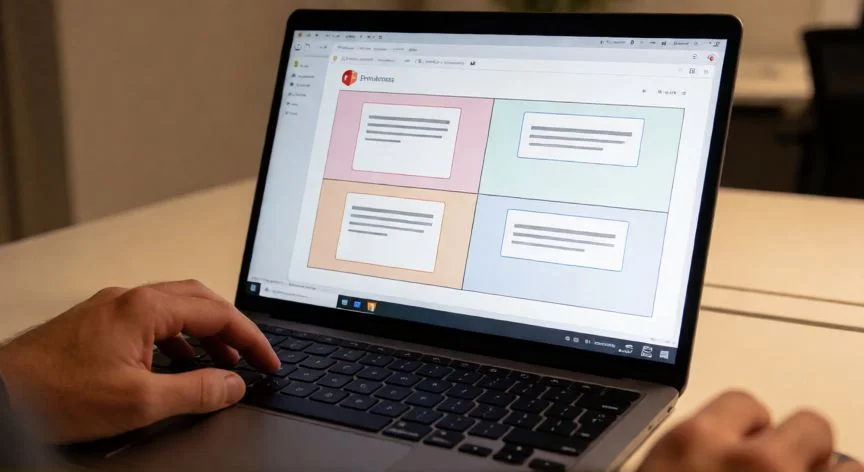 como dividir una hoja de powerpoint en 4 partes, Personas trabajando en una cuadrícula de tabla 2x2 dentro de PowerPoint