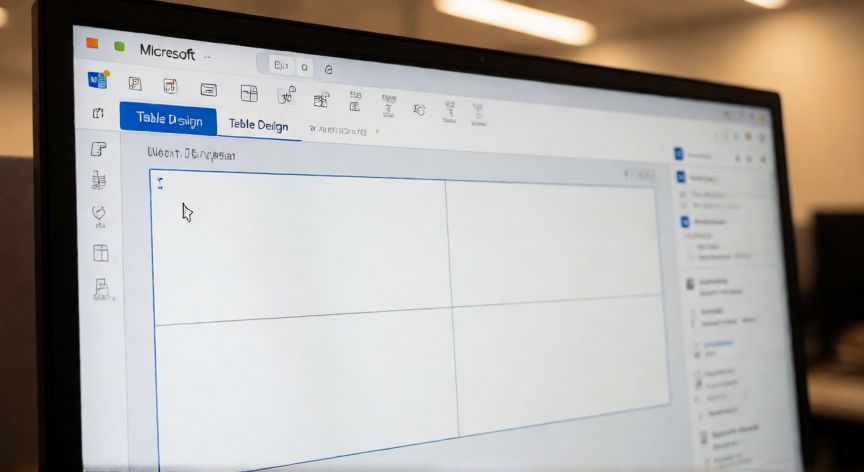 como dividir una hoja word en 4 partes iguales, Vista de Word con tabla 2x2 sin bordes para dividir la página en 4 partes