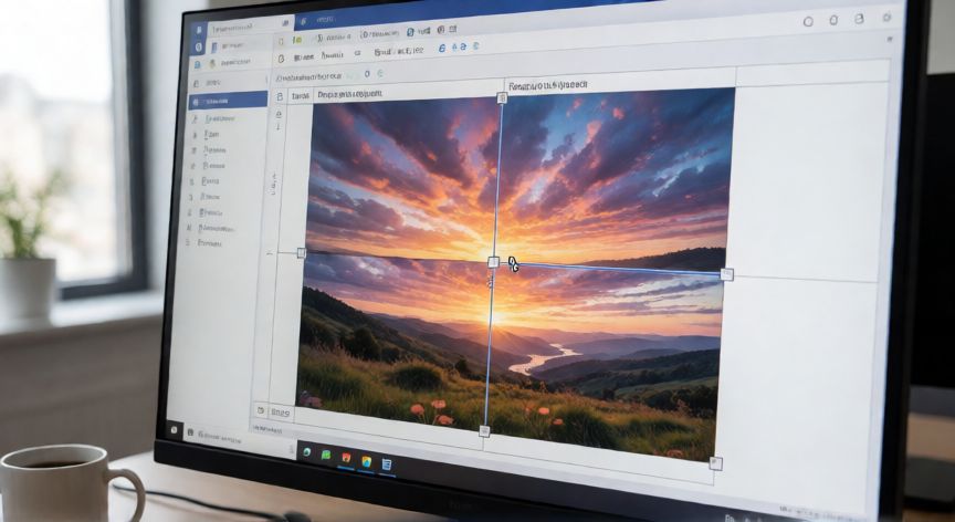 como dividir una imagen en word en 4 partes, Pantalla de Word mostrando una tabla 2x2 con los cuatro cuadrantes recortados de una imagen