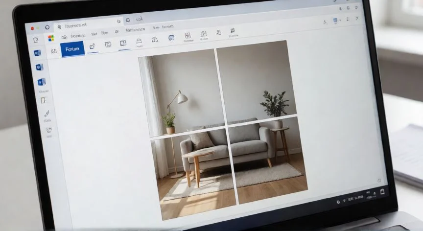 Imagen en Word dividida en 4 partes iguales usando tabla 2x2 y herramienta recortar