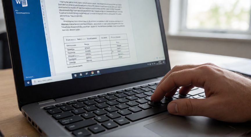 como duplicar en word una hoja, Manos duplicando una página en Microsoft Word usando atajos de teclado