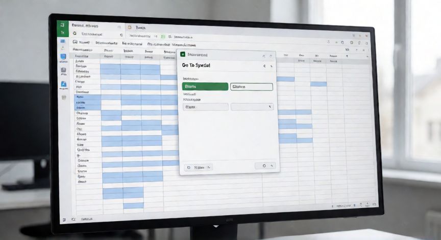 como eliminar celdas en blanco excel, Diálogo Go To Special en Excel con la opción Celdas vacías seleccionada