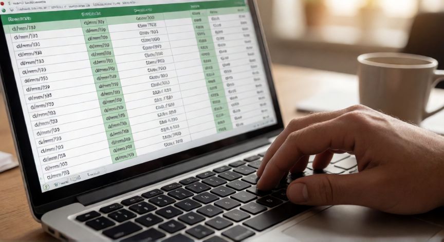 como en excel poner fechas, Persona escribiendo fechas en una hoja de cálculo de Excel en un portátil