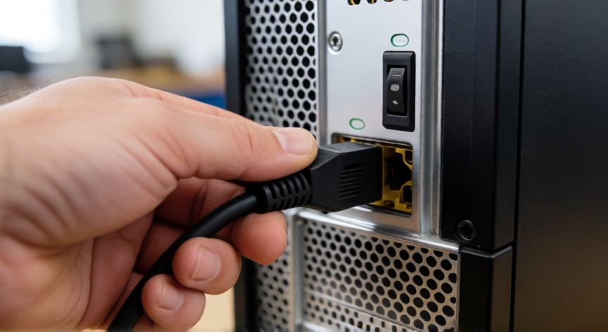como encender un ordenador que no enciende, Conectando el cable de corriente al ordenador de sobremesa