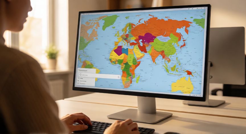 como encontrar 3i atlas, Persona buscando 3i Atlas en un navegador web desde su escritorio de oficina