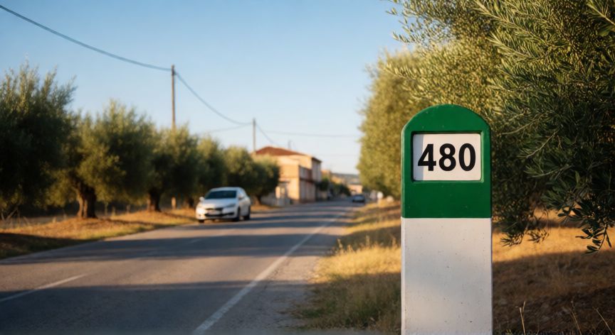 como encontrar 480 en suri, Toporrete kilométrico 480 en una carretera rural de Suri