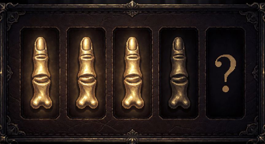 como encontrar 5 dedos dorados vampire survivors, Inventario con tres de cinco dedos dorados coleccionados en Vampire Survivors