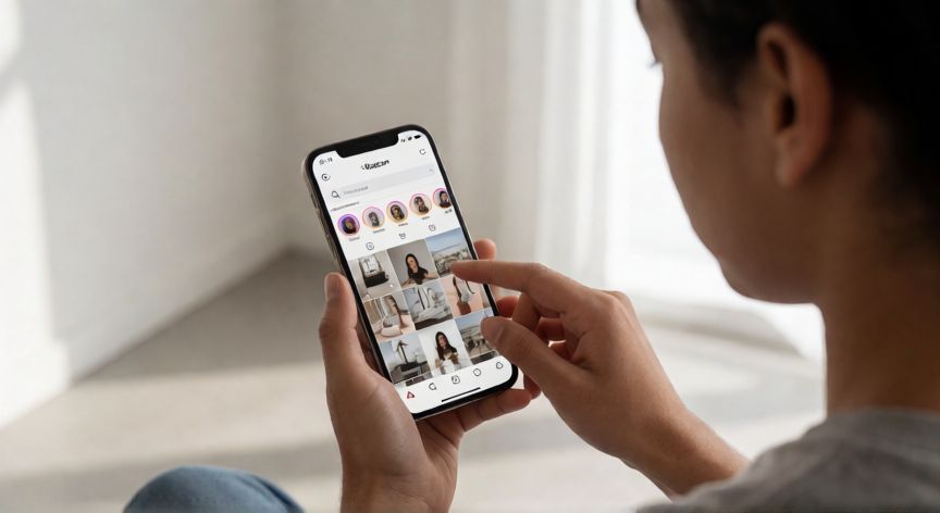 como encontrar a alguien en instagram, Persona buscando un perfil en una aplicación de redes sociales en su teléfono