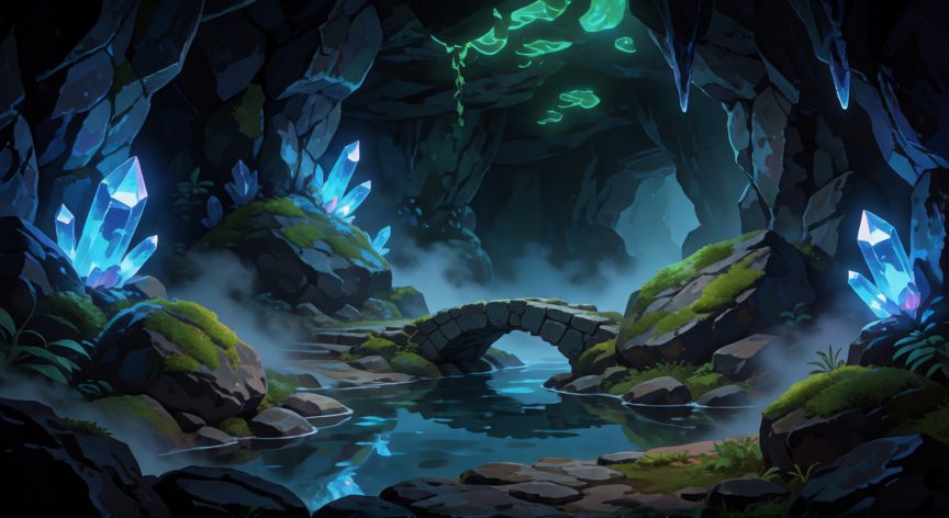 como encontrar a los 7 sabios en pokemon negro, Interior de las Cavernas del Monte Coronet con lago y cristales brillantes