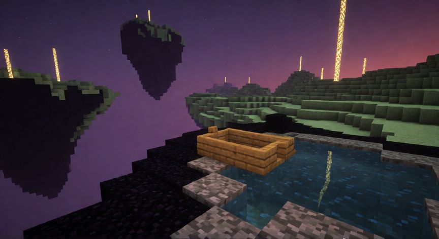 como encontrar barcos en el end, Barco colocado en una plataforma del End de Minecraft