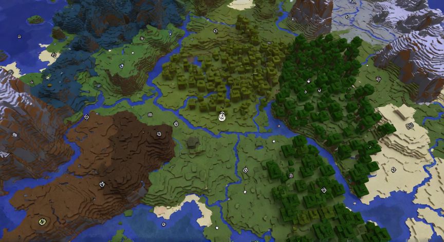 como encontrar bases en donut smp, Mapa de biomas con marcadores para explorar bases en Donut SMP