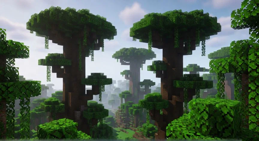 Bastiones gigantes en un bioma de selva de Minecraft