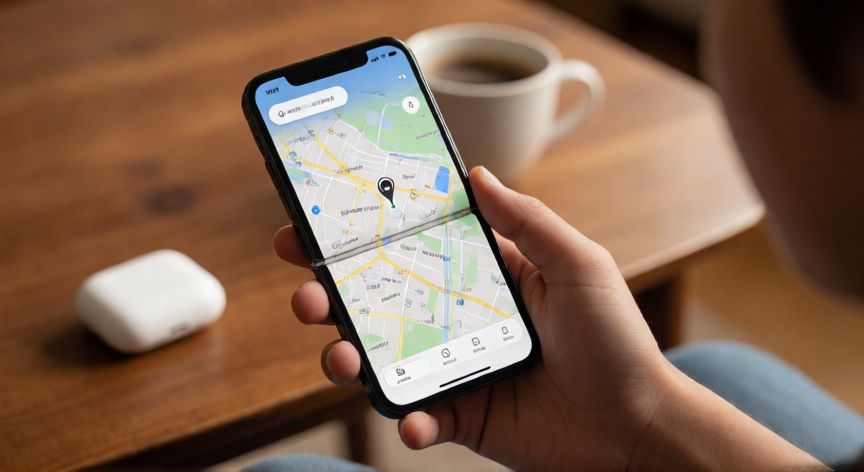 como encontrar buds 3 pro, Persona revisando la ubicación de sus Galaxy Buds3 Pro en la app SmartThings Find desde el móvil