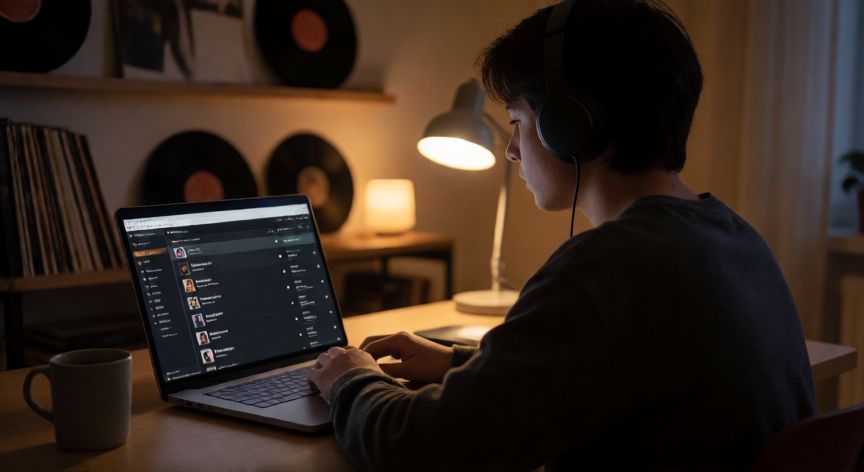 como encontrar canciones con 0 vistas, Persona explorando una plataforma musical buscando canciones sin reproducciones
