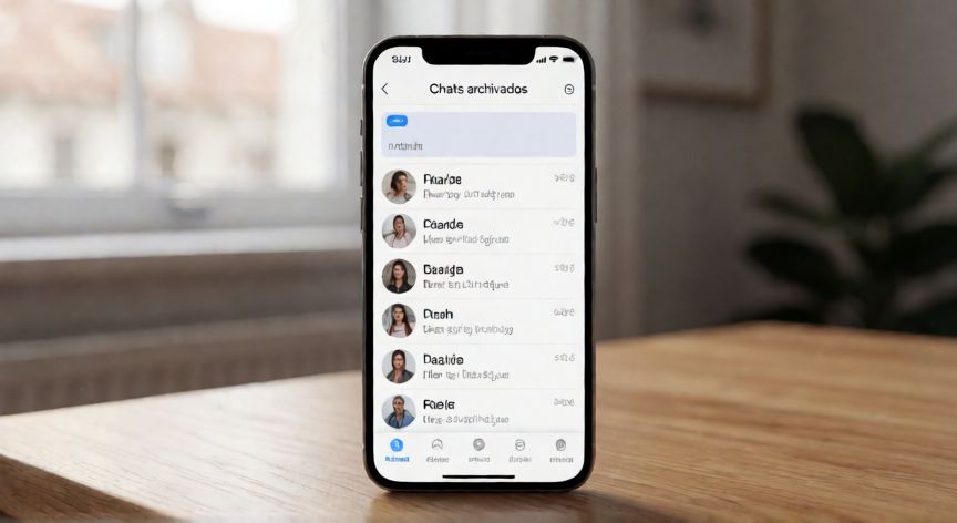como encontrar chats restringidos en whatsapp, Pantalla de un teléfono mostrando la carpeta de chats archivados de una app de mensajería.