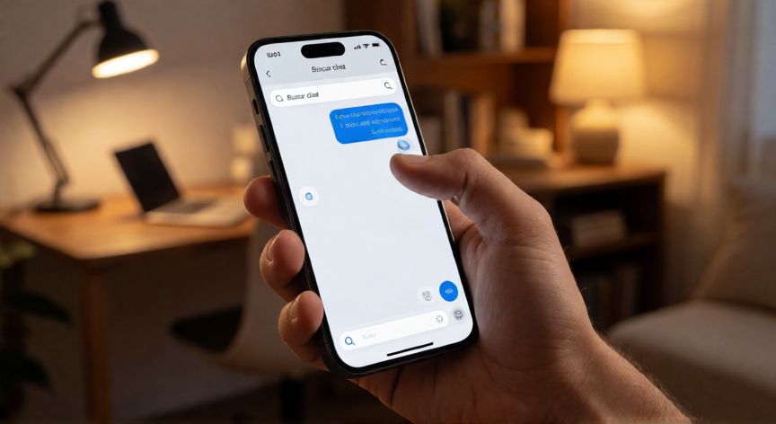 como encontrar chats restringidos en whatsapp, Persona buscando un chat en la barra de búsqueda de una app de mensajería.