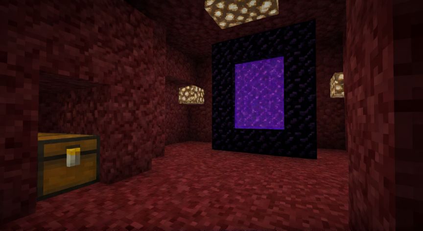 como encontrar cofres del tesoro en minecraft, Fortaleza del Nether en Minecraft con cofre del tesoro y portal
