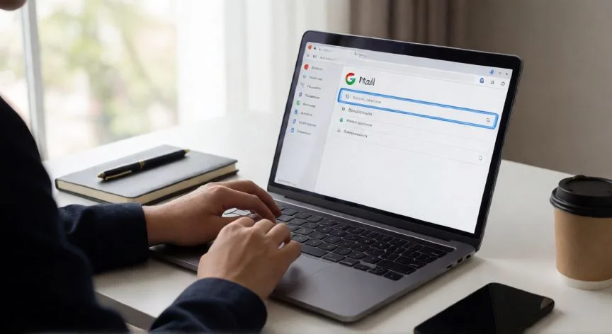 Persona buscando correos archivados en Gmail desde la laptop