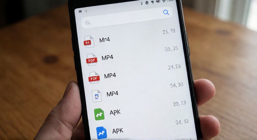 como encontrar descargas en android, Pantalla de Android mostrando la app Archivos de Google con resultados de búsqueda de descargas