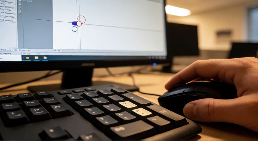 como encontrar el 0 0 en autocad, Teclado con las teclas F9 (snap) y F7 (grid) destacadas junto al monitor de AutoCAD